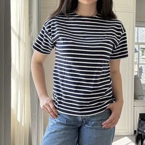 Armor Lux Breton Stripe Crewneck Tee Navy White Size 3